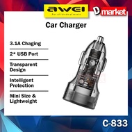 Awei C-833 Smart Car Charger 3.1A Charging Dual Port Pengecas Kereta Awei C833 Car Charger Awei Car 