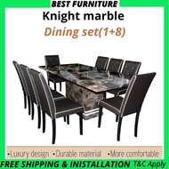 Best Knight Brown Marble Dining Set/8 Chair Faux Leather / Meja Makan 1+8 Seater