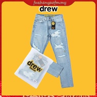 Drew house Justin Bieber smiley patch hole loose straight wide leg jeans men