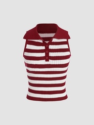 Cider Polo Stripe Knitted Crop Tank Top