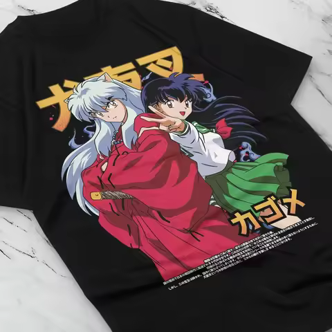 2026 Inuyasha T-shirt, Cotton Tee With Inuyasha & Kagome Higurashi Couple Art Print, Oversized Casua