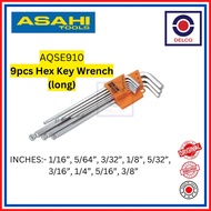 ASAHI 9pcs AQSE910 1/16” - 3/8” ball point long hex key wrench set japan allen key allenkey inches D