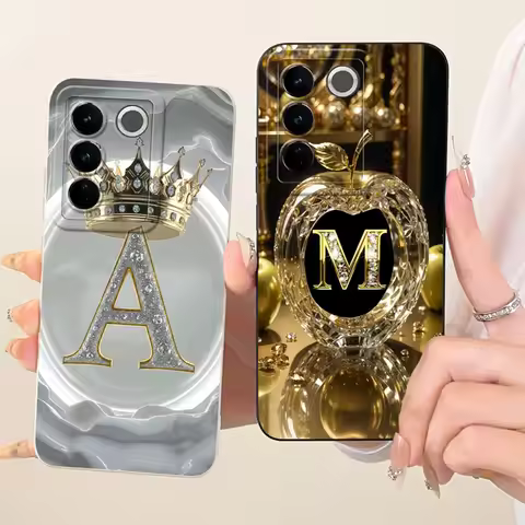For Vivo V27e V2237 Case V27 Pro V2230 Luxury Crown Letters Soft Silicone Shockroof TPU Back Cover F