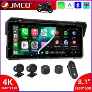 JMCQ Portable 8.1 inch IP67 Waterproof Motorcycle 4K DVR GPS Navigation Wireless Carplay Auto Moto R