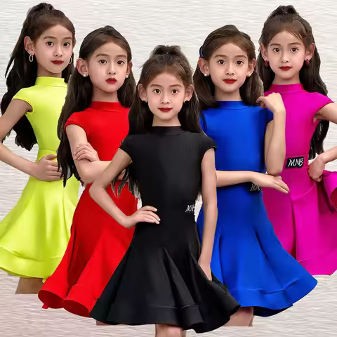 Summer new style Latin dance outfit girl competition dress with shoulder sleeves children's regulate