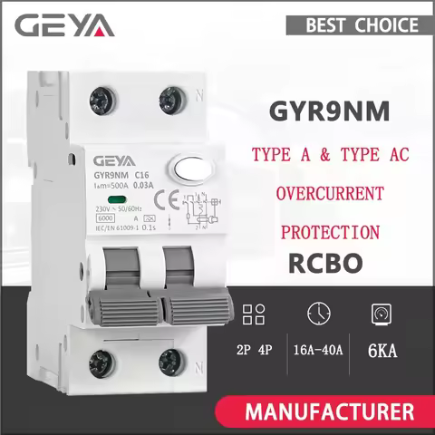 GEYA GYR9NM Type A RCBO 2P 4P Magnetic Circuit Breaker with Over Current and Leakage Protection Din 