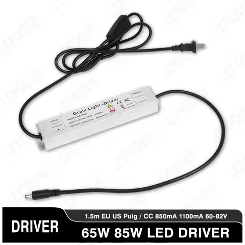 65W 85W LED Driver With 1.5m Switch EU US Plug Cable 850mA 1100mA 60-82V Power Supply Grow Lighting 