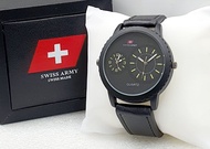 Jam Tangan Pria SWISS ARMY ORIGINAL Strap Kulit Dual Time Free Box dan Garansi SA14924