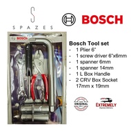 BOSCH Tool Set - 6" plier, spanner, L box handle, screw driver, box sockets