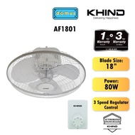 Khind 18" 360 Degrees Rotation Auto Fan 3 Speed Low Noise Oscillating Fan Kipas Auto Ceiling 18 Inch