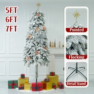 Slim Snow Christmas tree 5/6/7FT PE+PVC Pointed Flocking Elegance Christmas Tree Downward Growing