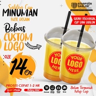 COD Sablon Gelas Cup Plastik 14 Oz Sablon 2 Sisi Free Desain