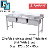 KT WARE Zirafah Commercial Stainless Steel Triple Deep Bowl Sink Set With Stand Sinki Berkaki Kommer