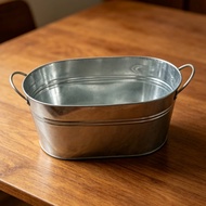 Galvanized Ice Tub Portable Metal Ice Tub Oval Drink Tub Stylish Cooler Long Lasting for Parties, Ba