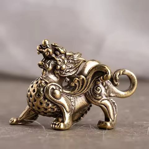 Copper Lucky Beast Kirin Ornaments Vintage Fengshui Pure Brass Figurines Desktop Decorations