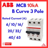 ABB MCB 10kA B Curve 3Pole (6/ 10/ 16/ 20/ 32/ 40/ 63 A) Miniature Circuit Breaker
