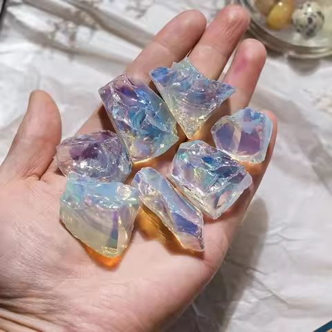 Electroplate Rainbow Opalite Crystal Raw Stone Healing Witchcraft Chakra Gemstone Opal Rough Stone M