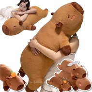 60cm-100cm Kawaii Cartoon Giant Strip Capybara Plush Doll Pillow Lying Brown Orange Wings Creative C