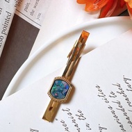 【西洋古董飾品】天然 Opal 歐泊石 彩色蛋白石火彩美 領帶夾領帶