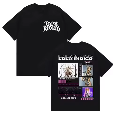 Lola Indigo 2026 Tour Double-Sided Oversized T-Shirt: Gothic Typography Brand Logo on Front + Back P