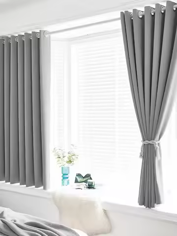 Bedroom full blackout curtains, Strong sound insulation, Grey simple bay window, Master bedroom