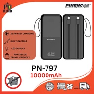 PINENG PN797 10,000mAh Powerbank 22.5W Pengecasan Pantas, BUIT-IN CABLE, Paparan Digital LED