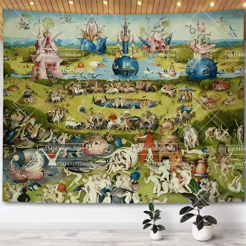 Hieronymus Bosch Garden Of Earthly Delights Tapestry Wall Art Decor Paintings Retro Tapestries Aesth