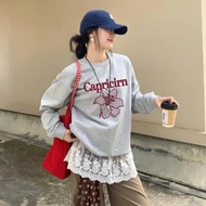 Unisex Round Neck Long Sleeve Cotton Sweater Gray Fashion Shirt Dragon Zodiac Pattern Capricorn Kore