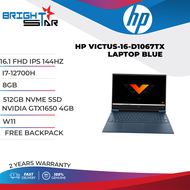 GAMING LAPTOP HP VICTUS 16 D1067TX (16.1 FHD IPS 144HZ / I7-12700H / 8GB / 512GB NVME SSD / NVIDIA RTX3050TI 4GB / W11 / 2Y OS / BP / PERFORMANCE BLUE)