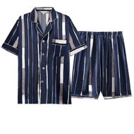 Fat Guy Short-Sleeved Shorts Ice Silk Pajamas Set Boys Short-Sleeved Shorts Pajamas Loungewear Set