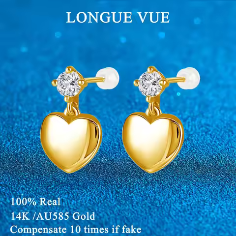 Cute Minimalist Heart Earrings Women 14K Gold Moissanite Ear Studs Romantic AU585 Gold Jewelry Child