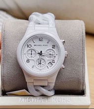 Michael kors手錶 麻花捲白色陶瓷手錶 大直徑女生手錶 mk5387 MK手錶 三眼計時日曆手錶 石英錶