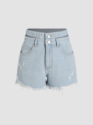 Cider Denim Button Ripped Shorts