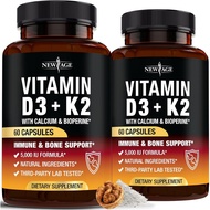 Vitamin D3 5,000 IU + K2 MK-7 100 mcg - 2-in-1 Bone, Immune & Heart Support, Easy to Swallow, Non-GM