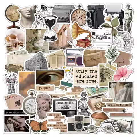 50Pcs Vintage Old Time Stickers Pack Cartoon Retro Aesthetic DIY Decorative Decals LanLanStickersWor