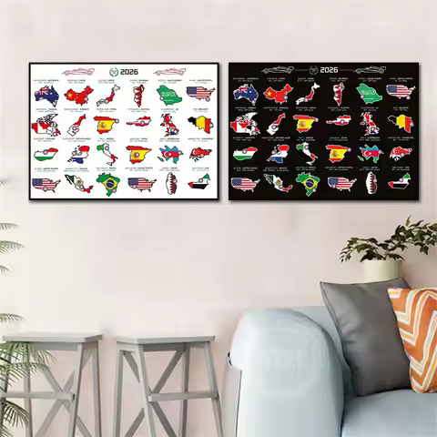 2026 Formula 1 Race Calendar Poster F1 Schedule Wall Art Print with Track Icons Modern Motorsport Wa