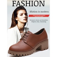 Ladies Leather Shoes Solid Color Casual Shoes Thick Heel Thick Sole Small Leather Shoes Breathable W