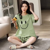 ELF TRIBE 100% Cotton Pajamas Womens Short-sleeved T-shirt & Shorts Casual Cute Home Wear 2-piece Su