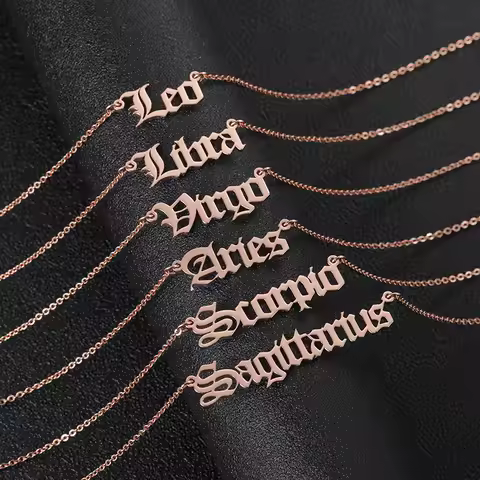 DOREMI 12 Horoscope Waterproof Necklace Gifts IP Gold Plated Stainless Steel Zodiac Name Necklace