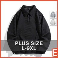 [L-9XL] Plus Size Sweatshirt Men Plain Casual Loose Long Sleeve Turn-down Collar Embossed Texture To