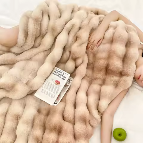 Luxury Thick Plush Faux Rabbit Fur Throw Blanket All Seasons Ultra-Plush Cozy Soft Decorative Blanke
