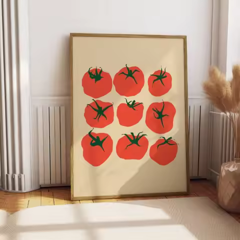 A Frameless Tomato Print,Kitchen Wall Art, Food Art,Mediterranean Print,Printable Wall Art Canvas Po