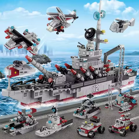 Navy War Chariot Ship Army Boat Plane Model Warships Building Blocks Compatible With Lego Constructi