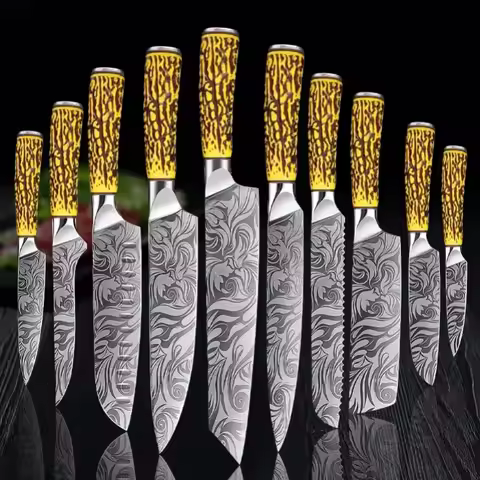 Laser Damascus Pattern Knife Japanese Kitchen Chef Knives Cut Meat Fish Fruit Bread Sharp Butcher Bo