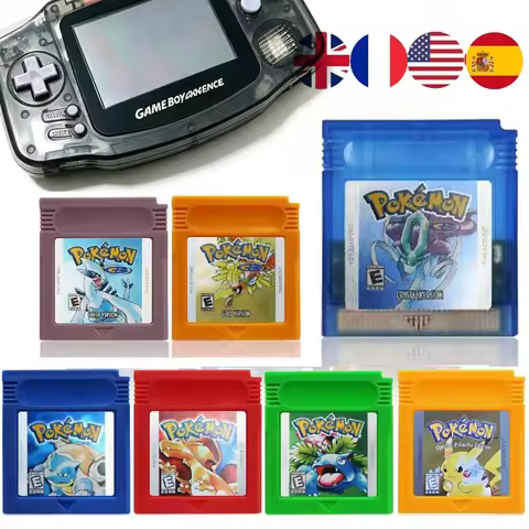 HOT USA ESP FRA GBC Pokémon Cartridge Bundle Red/Blue/Crystal/Gold/Silver/Yellow/Green Multilingual 