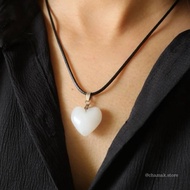 White Glass Heart Necklace y2k | Necklace White Heart y2k