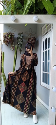 Daster batik cap barpin sogan renda india hitam matt rayon AJL ld 110 pb 138 busui