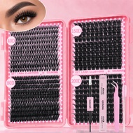 QIUNINGLASHES DIY Cluster Lashes Kit Individual Lashes BOND&SEAL Lashes Wispy Eyelash Extension Soft