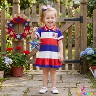 ORD7-Kids Girls Summer T-Shirt Dress Red White and Blue Striped Short Sleeve A-Line Dress for Toddle