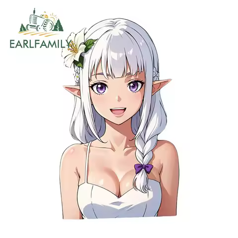 EARLFAMILY 13cm x 7.7cm Emilia Peeking Car Stickers Anime Girl Boobs White Haie Car Accessories Elf 